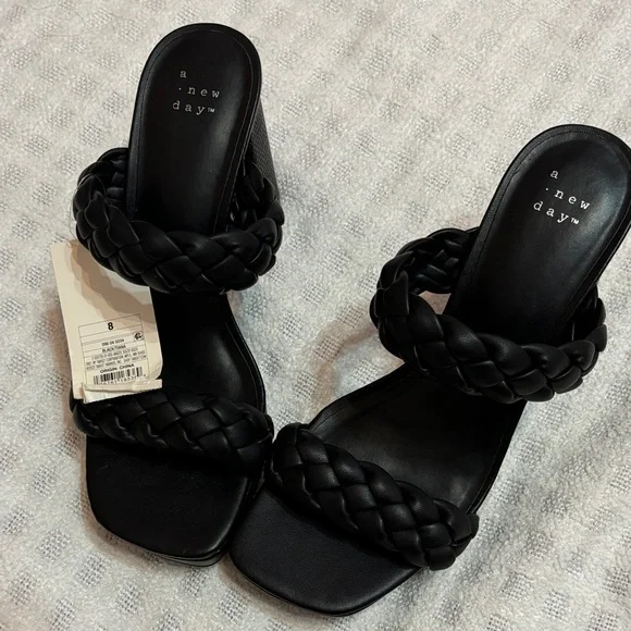 A New Day Black Braided Heeled Mules - Picture 1 of 4